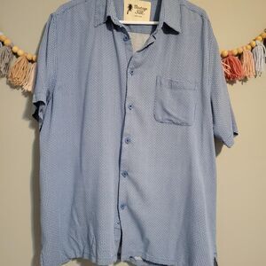 Vintage Silk Men's XL White and Blue Dot Camp Shirt Vacation Resort Summer